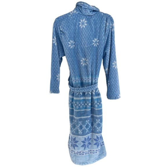 Jasmine Rose Women's Size Medium Blue/White Snowflake Print Plush Bathrobe - Picture 2 of 5